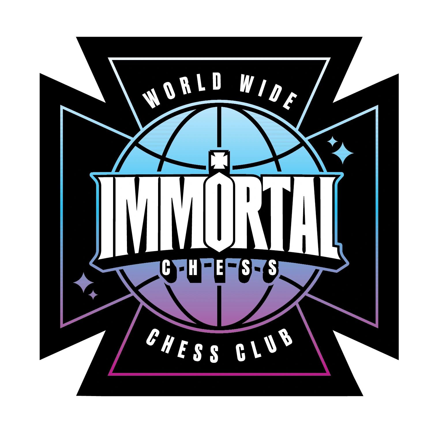 IMMORTAL World Wide Chess Club globe and cross graphic in the lilac colorway