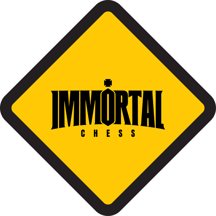 Yellow diamond sign with the black IMMORTAL CHESS wordmark