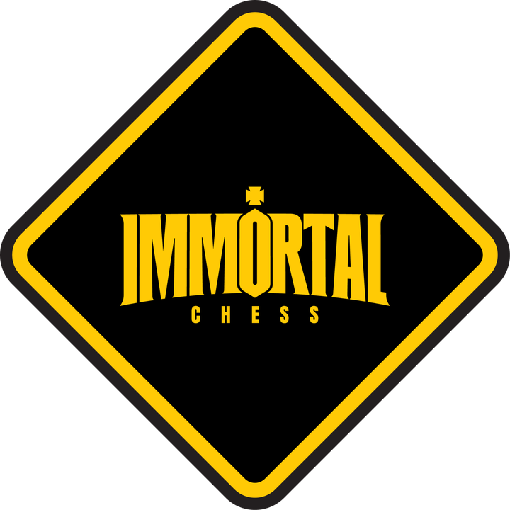 Black diamond sign with a yellow border and IMMORTAL CHESS wordmark