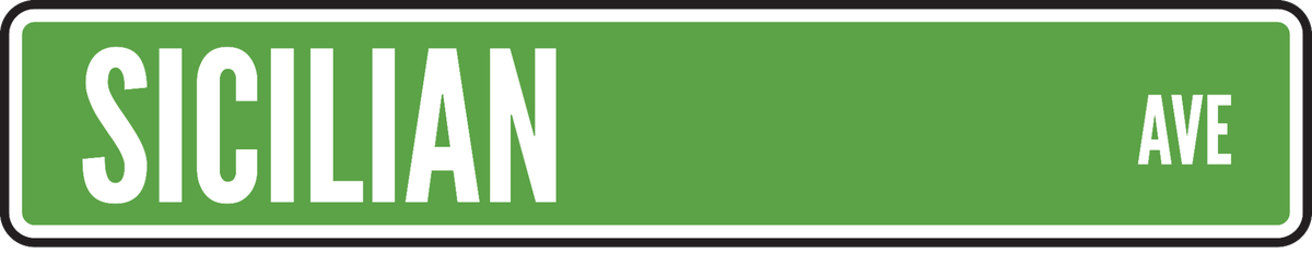 Green street sign reading Sicilian Ave