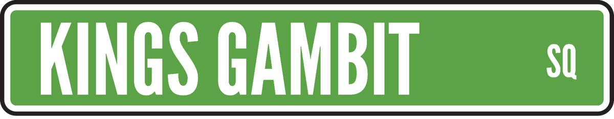 Green street sign reading Kings Gambit Sq