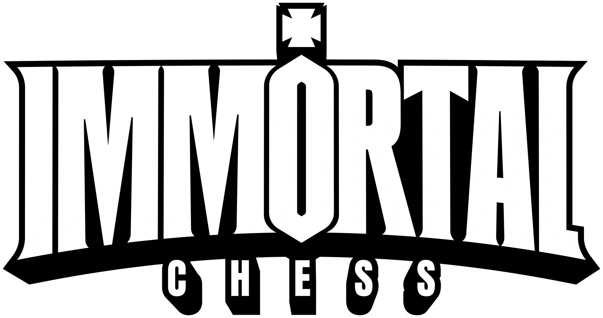 White IMMORTAL Chess wordmark with dimensional black outlines
