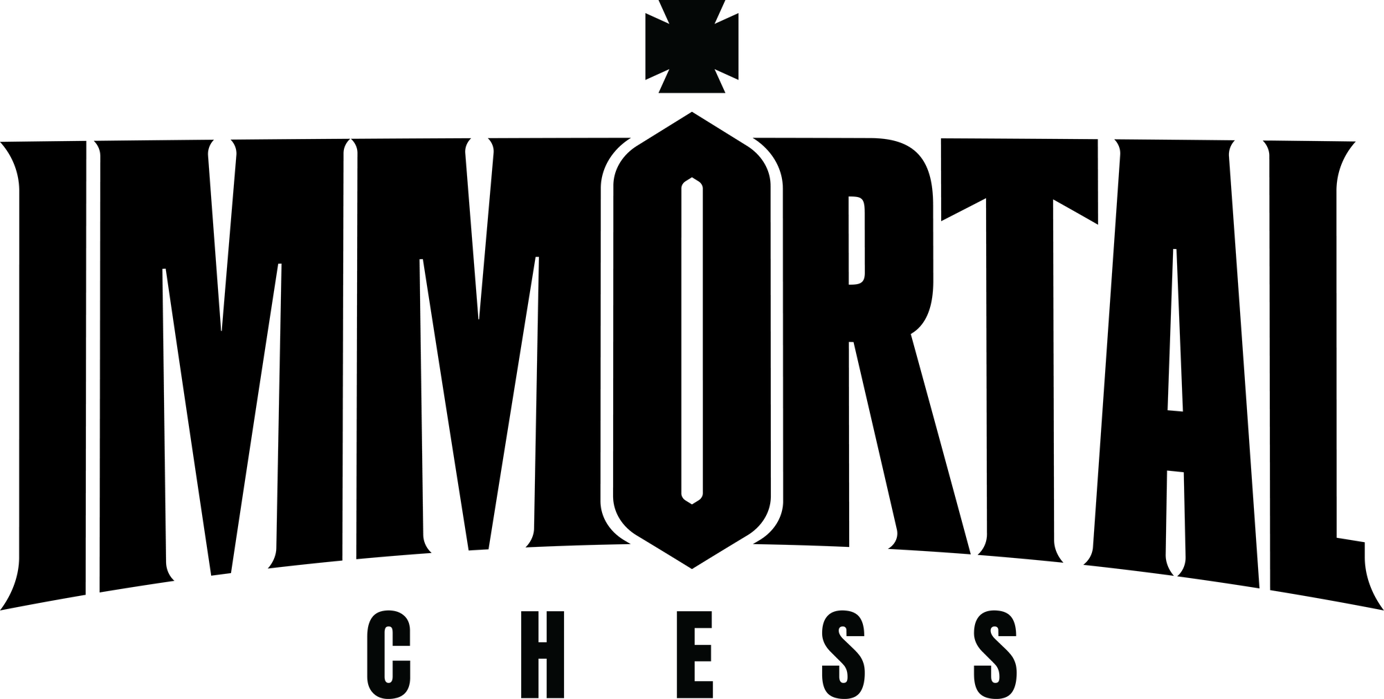 Black IMMORTAL Chess wordmark with a cross above the central O