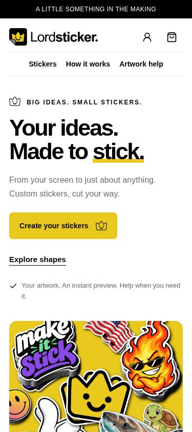 Current Lordsticker homepage mobile layout