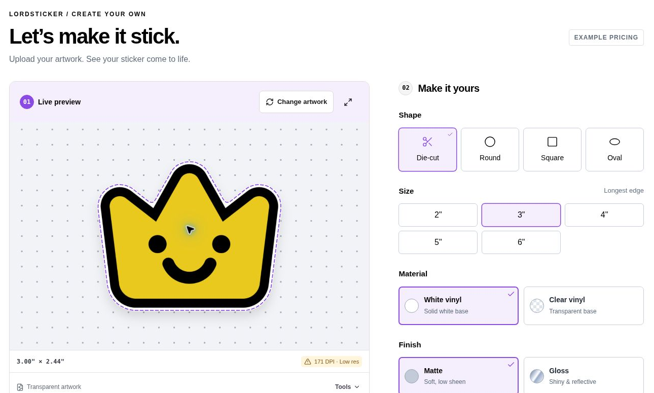 Later designer with crown artwork and material controls