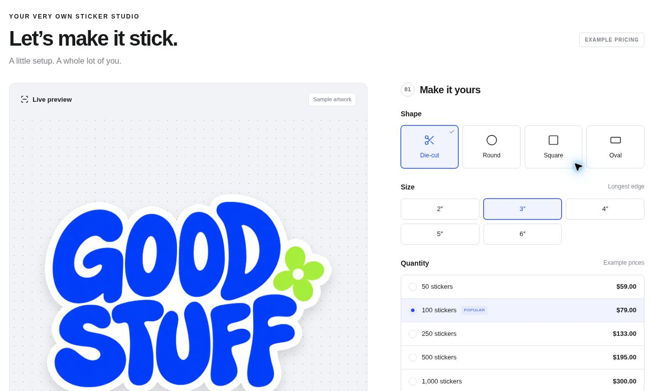 Early sticker designer with sample artwork