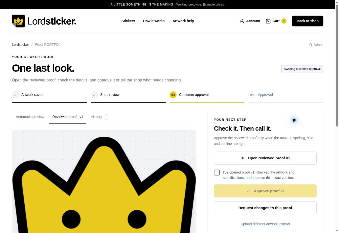 Proof approval interface